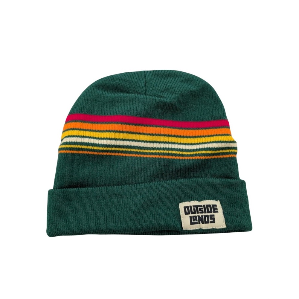 Outside Lands Music Festival Beanie Green Multi-Stripe Cuffed Knit Hat Unisex